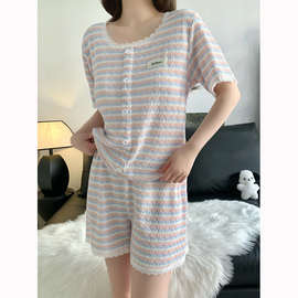 纯棉简约带胸垫的睡衣女夏季短袖短裤家居高级感家居服套装