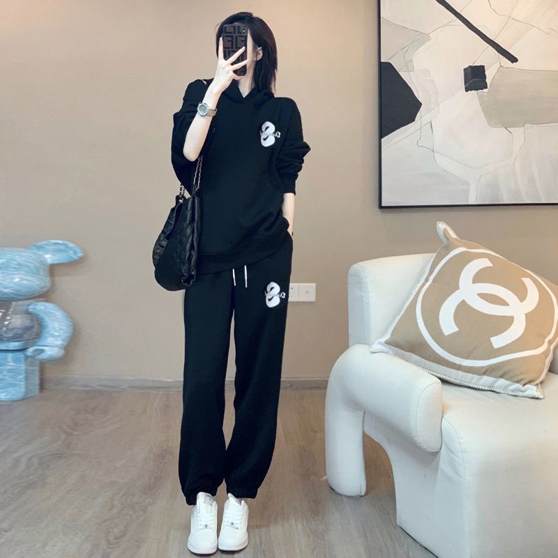 胖MM特大码300斤秋季港风运动休闲套装女宽松遮肚炸街卫衣两件套2|undefined