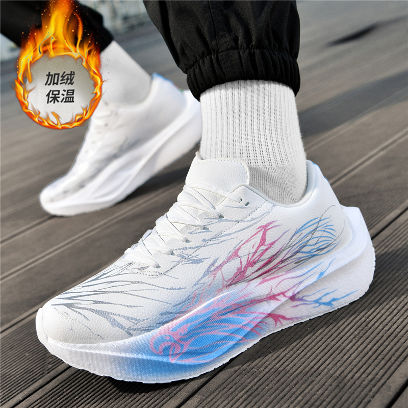 冬季加绒棉鞋皮面跑鞋男学生训练鞋跑步鞋锻炼体育运动鞋跨境代发