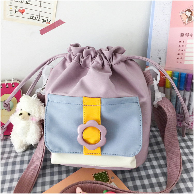 Wholesale Simple Color Matching Drawstring Messenger Canvas Bucket Bag Nihaojewelry display picture 11