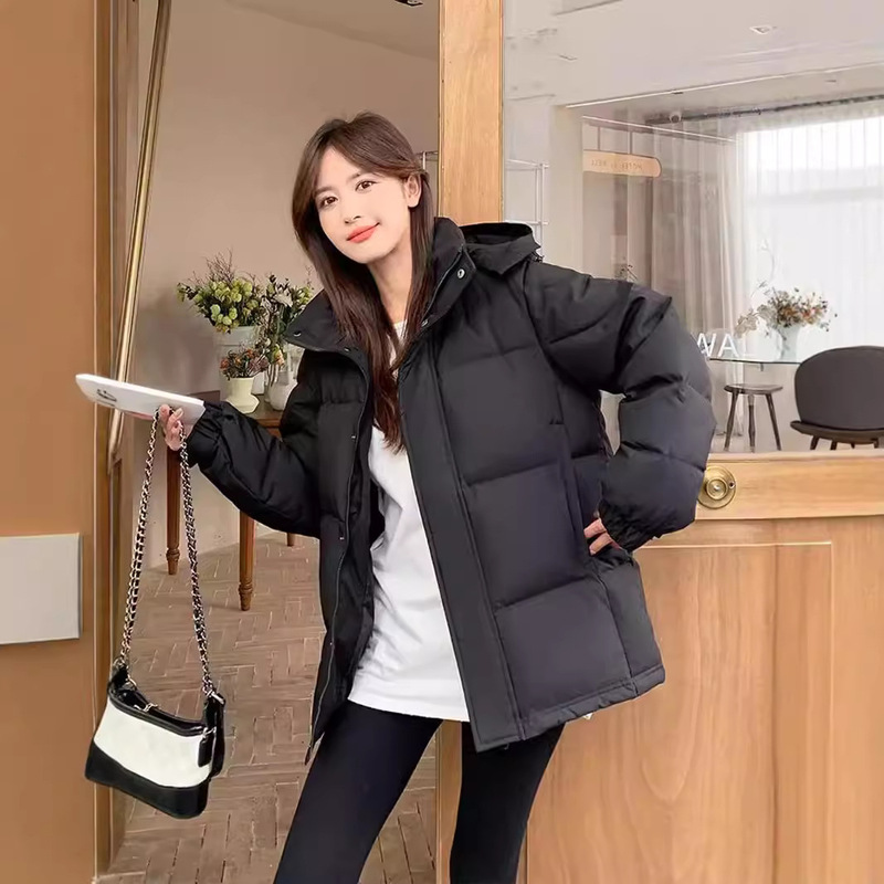 26 Zhongxi white duck down short down jacket for women, winter fashion, thickened, hooded, loose, college style, couple's puffer jacket