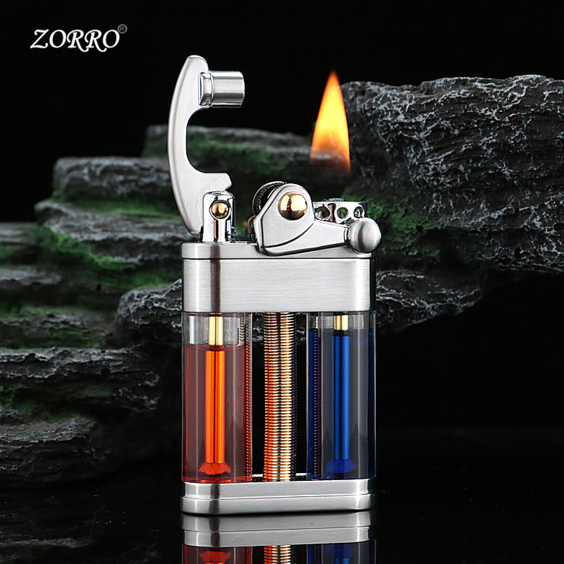 ZORRO佐罗Z721煤油打火机摇臂透明双色油仓高档送礼创意一件代发