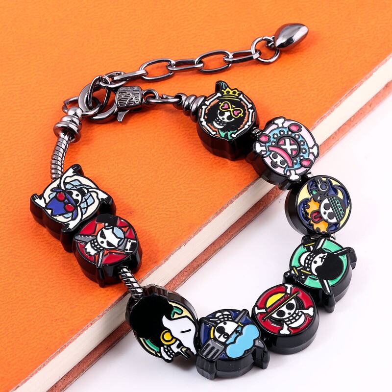 Anime Peripheral Japanese Cartoon One Piece Skull Bracelet DIY Beaded Charm Alloy Oil Drop Bracelet Jewelry