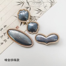 宋锦新款珍珠哑金发夹DIY饰品配件合金贴皮宋锦发夹底托发饰