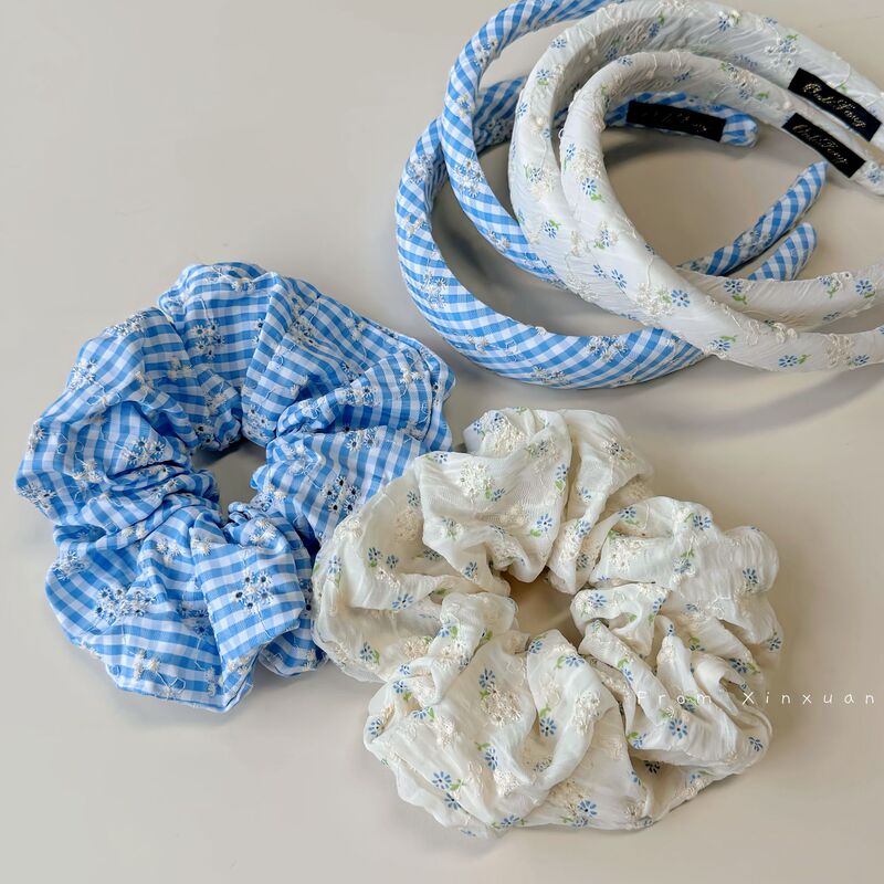 森系刺繍砕花カチューシャレディース2025春夏新作格子縞優しい高級感ハイトップカチューシャ髪飾り|undefined