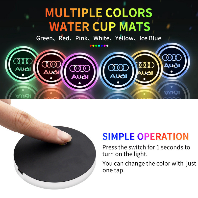 Cojín de taza de agua LED luminoso para automóviles colorido cojín de taza de agua de atmósfera de automóviles luz solar USB cojín antideslizante de carga