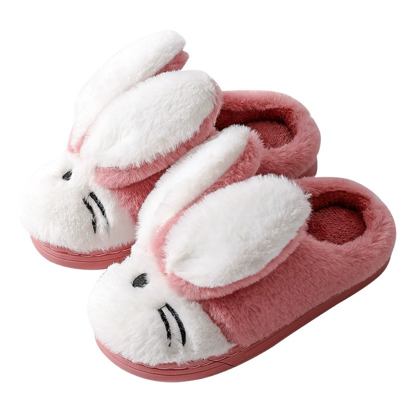 Пушистые милые кроличьи ушки для мальчиков и девочек, домашний деревянный пол, домашние осенне-зимние теплые хлопковые тапочки в японском и корейском стиле