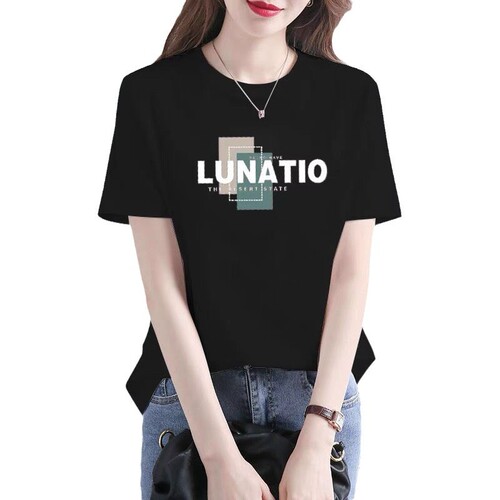 100% Pure Cotton 2025 Summer New Black Short-Sleeve T-Shirt for Women, Plus Size, Slimming Medium-Length Hip-Hiding Top