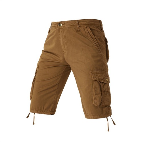 Men's Casual Work Shorts, Solid Color, Unisex Military Style, Korean Version, Multi-Pocket Pants, Model 3604