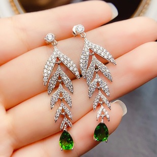 New natural diopside earrings S925 silver inlaid main stone 5*7mm Joker net red explosions women's jewelry wholesale