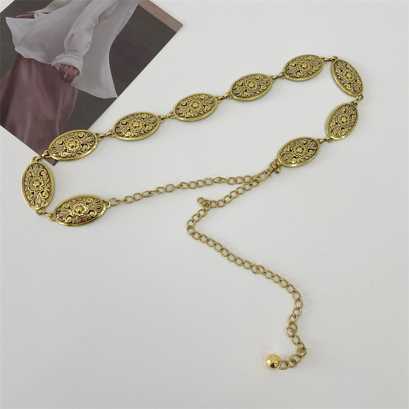 Cinturón de vestir a juego para mujer delgada Corea del Sur cadena de hierro tótem Cadena de cintura falda verano simple todo a juego cobre oro plata
