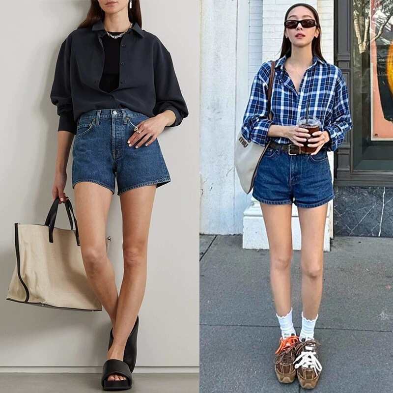 American-Style Ag Basic Denim Shorts for Women, New Summer Collection, Deep Blue High-Waisted Slimming A-Line Hot Pants, Blogger's Same Style American-Style Ag Basic Denim Shorts for Women, New Summer Collection, Deep Blue High-Waisted Slimming A-Line Hot Pants, Blogger's Same Style
