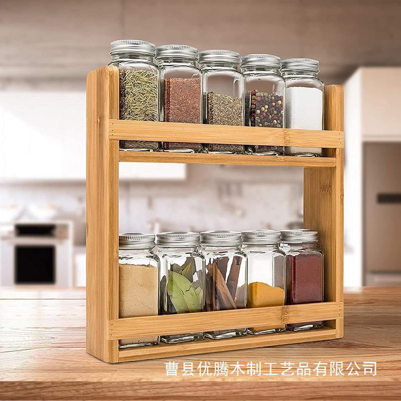 Wooden storage rack Household kitchen seasoning bottle Countertop storage rack Bamboo and wood multi-functional seasoning storage rack