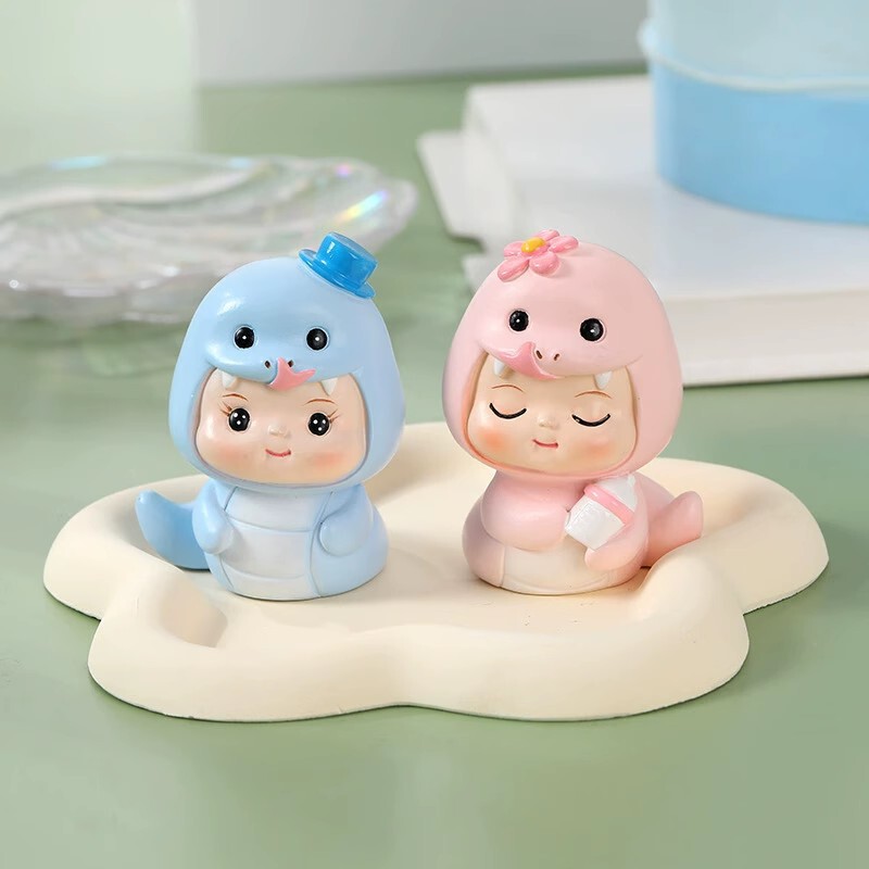 Cartoon Cute Zodiac Snake Baby Boy Girl Chinese Trend Snake Year Treasure Gift Birthday Cake Home Resin Ornament