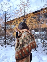 复古民族风雪山围巾稻城亚丁西藏新疆旅游秋冬保暖披肩加厚围脖女