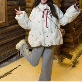 新中式冰淇淋法式甜美羽绒棉服女2025冬季洋气设计感百搭开衫外套