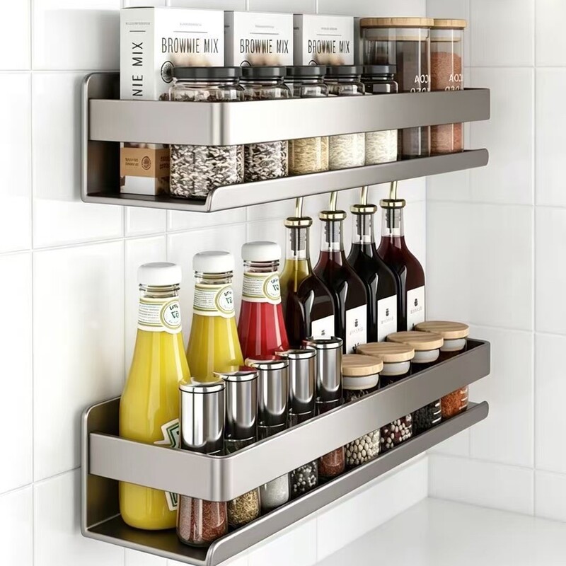 Kitchen storage rack, spice rack, no-drill wall-mounted multifunctional seasoning storage rack