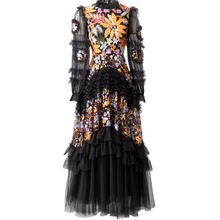 佳妮重工奢华亮片刺绣长袖荷叶边宴会礼服连衣裙欧美女装秋冬2025