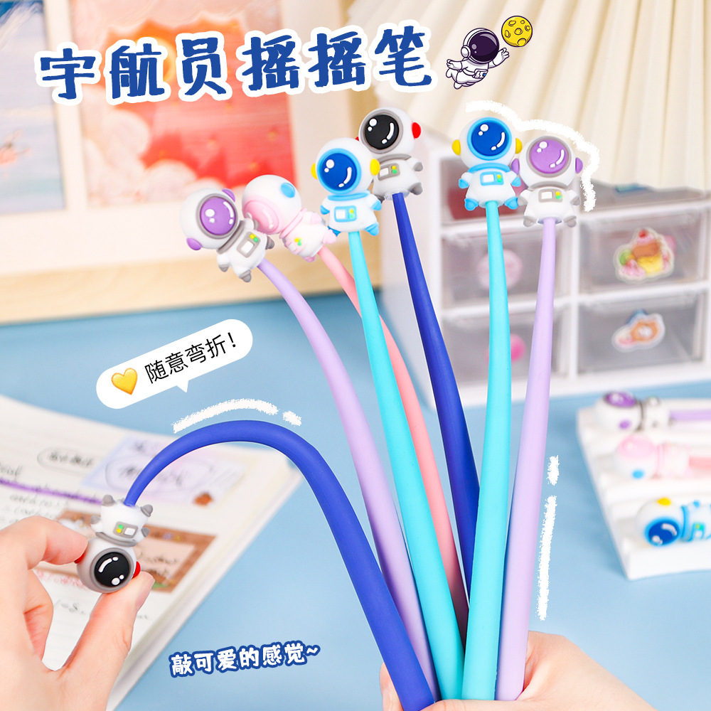 El nuevo astronauta sacude la pluma de gel de dibujos animados de goma suave de alto valor pluma de firma linda estudiante aprendizaje papelería