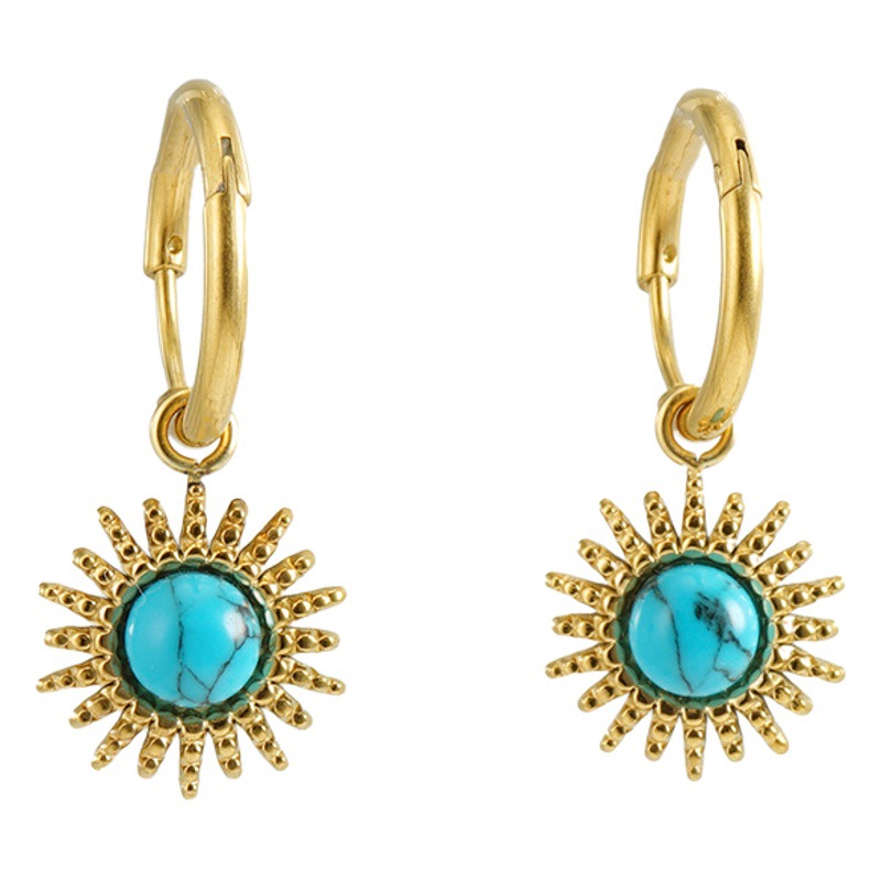 Nuevos aretes de acero inoxidable transfronterizo de Europa y América, aretes de titanio de turquesa azul, diseño simple de aretes retro de nicho