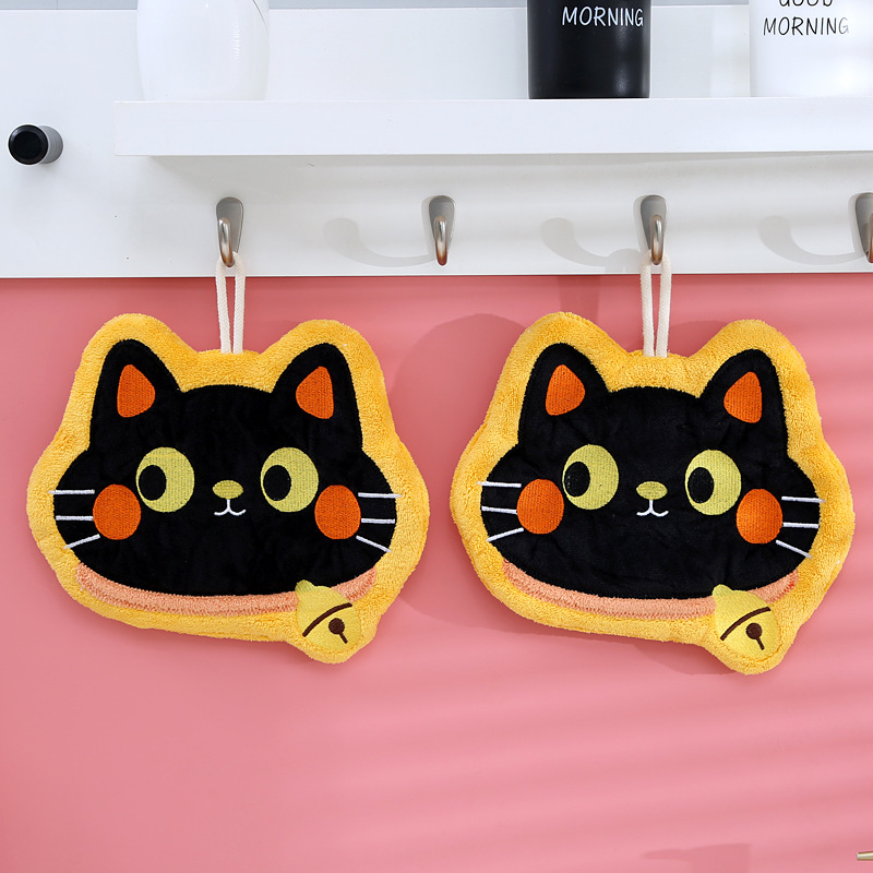 かわいい子猫キッチン掛けタオル吸水速乾厚い子供サンゴのベルベット柔らかいかわいい食べ物タオル|undefined