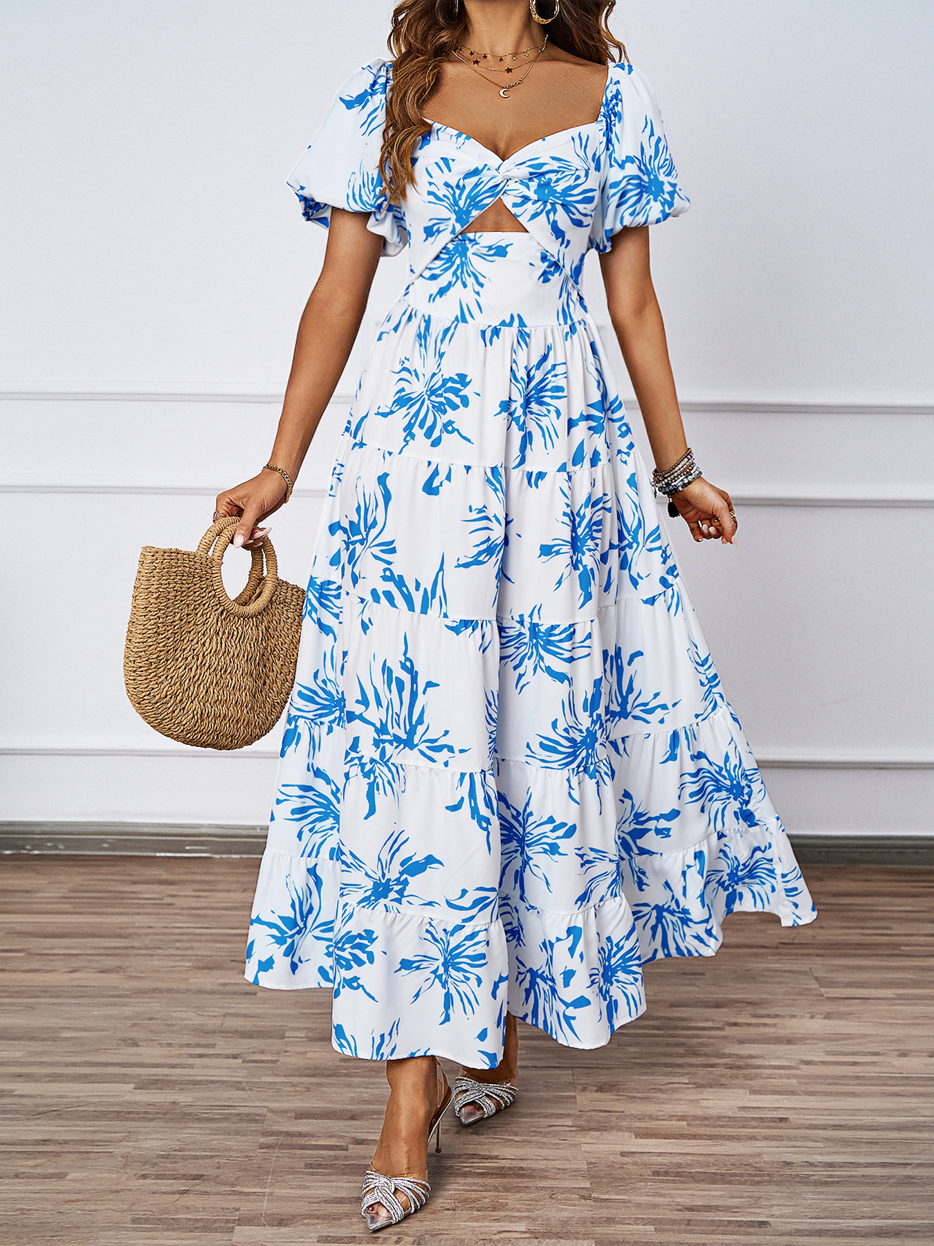 455g Weight Maxi Long Dress Dress Length Type Short Sleeve Sleeve Length Swing Dress Dresses Type Puff Sleeve Sleeve Type Polyester Fabric Type High Waist Waist Line Holiday, Daily Occasion Off Shoulder Neckline Regular Fit Fit Type Color Block, Painted Flower Pattern Summer Season Women's Gender Printing Design Elegant, Streetwear Style Wholesale Women's Elegant Streetwear Printing Color Block Painted Flower Holiday Daily Off Shoulder Short Sleeve Swing Dress 31
