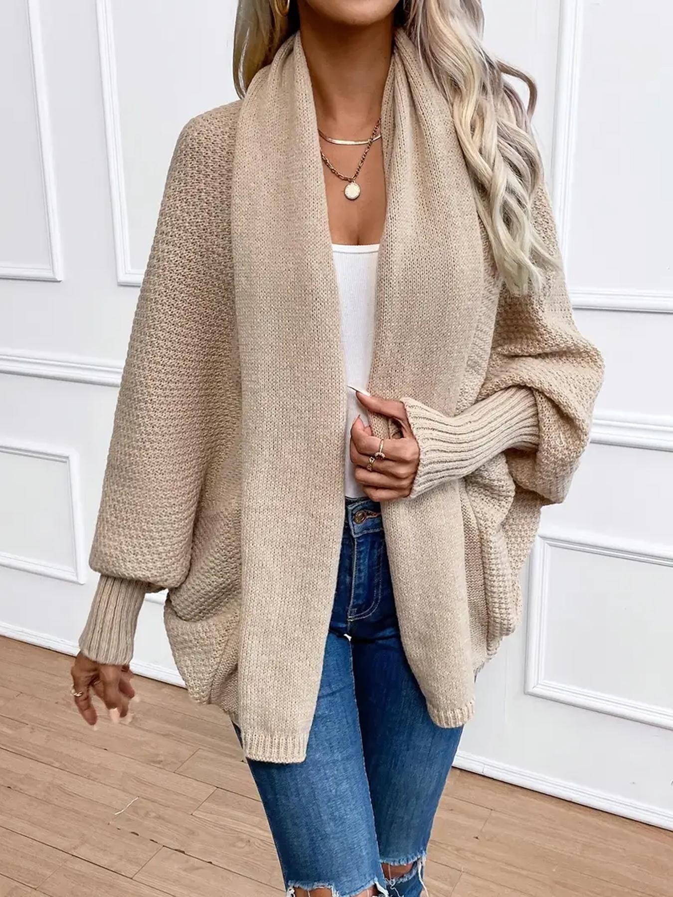 Women's Knit Cardigan Elegant Long Sleeve Open Front Sweater_voghion.com