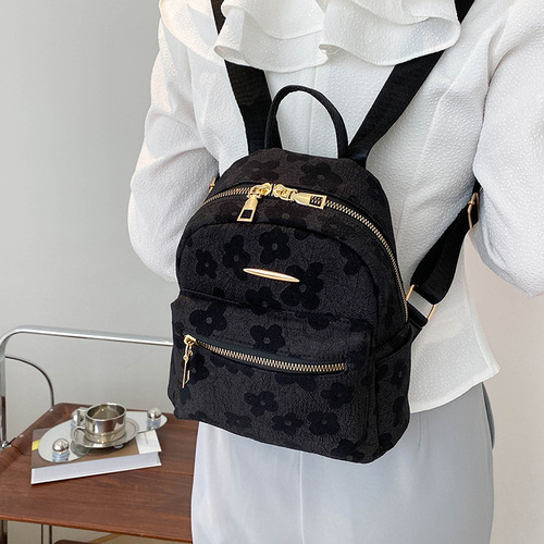 Trendy printed canvas women's bag  new Korean style shoulder bag casual handbag simple large capacity backpack