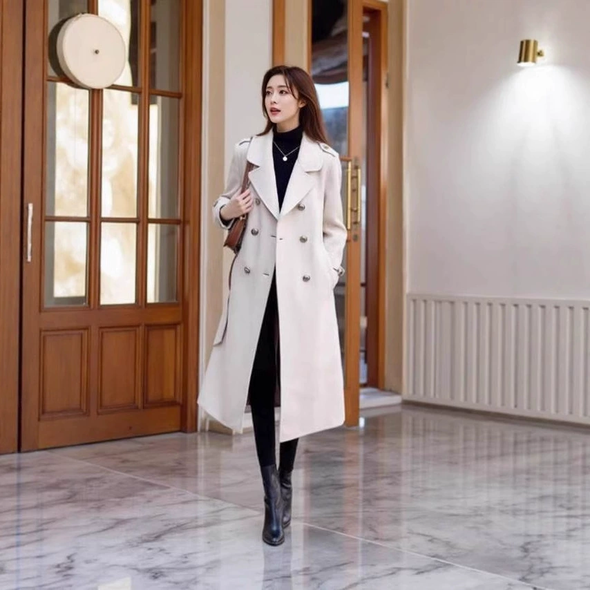 Высококачественная кашемировая верхняя одежда для женщин средней длины, новинка осени и зимы 202, стильная шерстяная верхняя одежда в стиле Хепберн