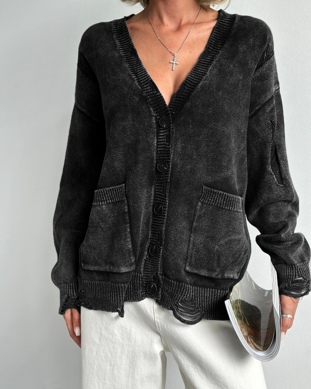 Damen Strickcardigan Vintage Langarm Strickjacke Für Den Winter_voghion.com