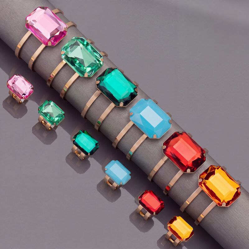 European and American Cross-Border New Exaggerated Bracelet and Ring Set in Green, Red, and Black with Large Square Rhinestones Wholesale