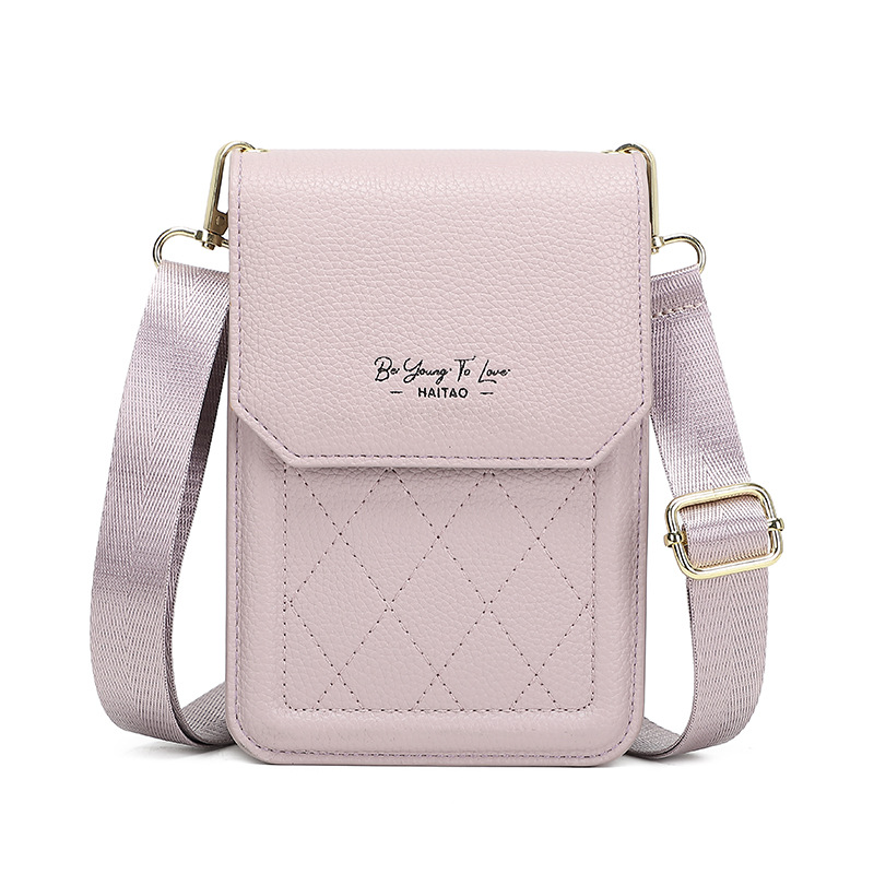 Haitao cuero mochila de diseño de moda exquisita sensación de celosía bolso de teléfono móvil de mujer diaria versátil hombro único bolso de tramo inclinado