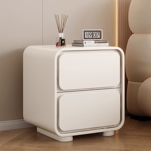 Cream Style Bedside Table Leather Installation-Free Bedside Storage Cabinet Household Bedside Cabinet Small Narrow Bedside Cabinet for Bedroom