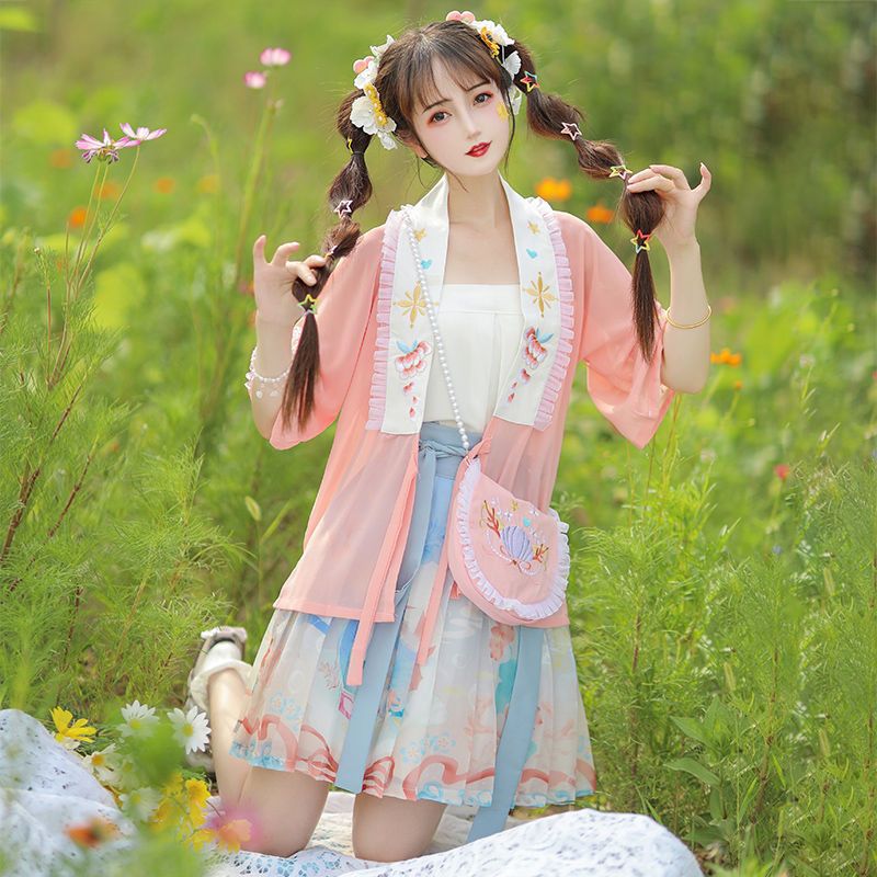 Ai Shining Hua Jian Language Chinese Element suit Improved Hanfu Women's Summer Thin Song Yizi Student Original Guofeng
