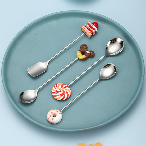 Stainless steel spoon high appearance 430 household spoon creative cartoon coffee spoon mixing spoon tableware set wholesale