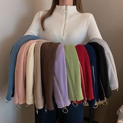 洋气半高领拉链打底衫时尚修身显瘦上衣女内搭气质秋冬针织衫毛衣