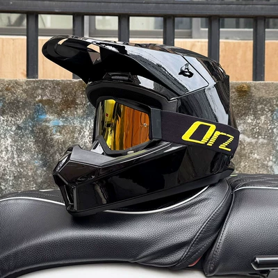 Motosiklet kaskı (dəbilqə) | Women, Rally Full-Face Helmet, Mountain - bright-black-orz-black-frame-gold-mirror-s