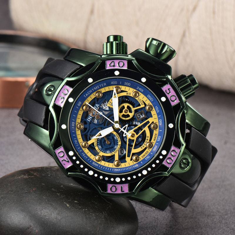 Fashion Cross-Border Best-Selling Invicta Quartz Large Dial Fake Function Men's High-Quality Tape Watch