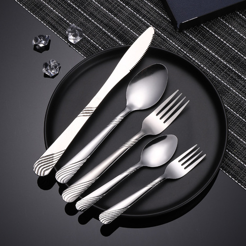 Wholesale creative pattern bead dot stainless steel knife, fork and spoon 5-piece set Steak knife, fork and spoon hotel tableware set