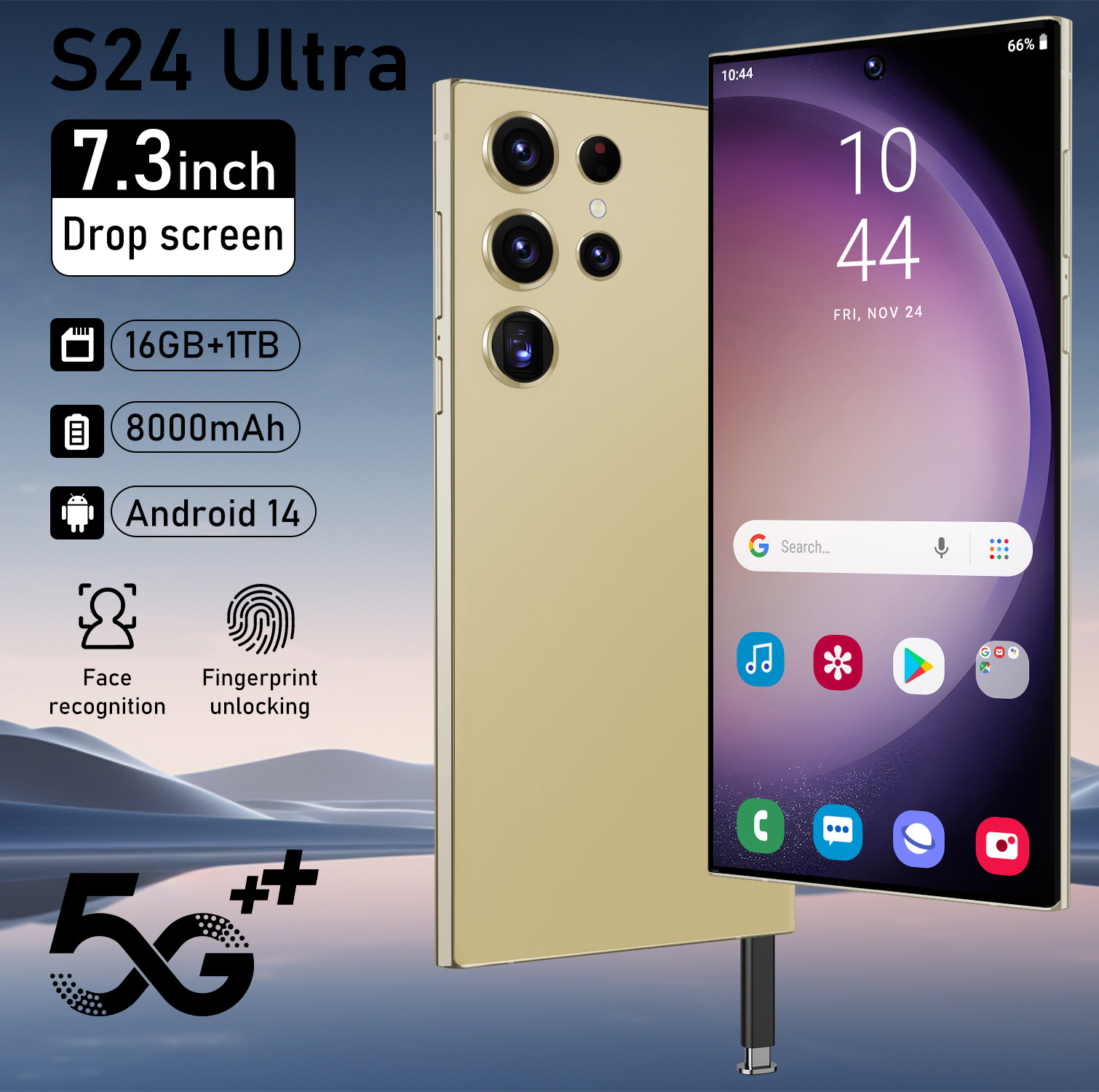 Smartphone S24, Android, 3‑inch wide screen, official flagship