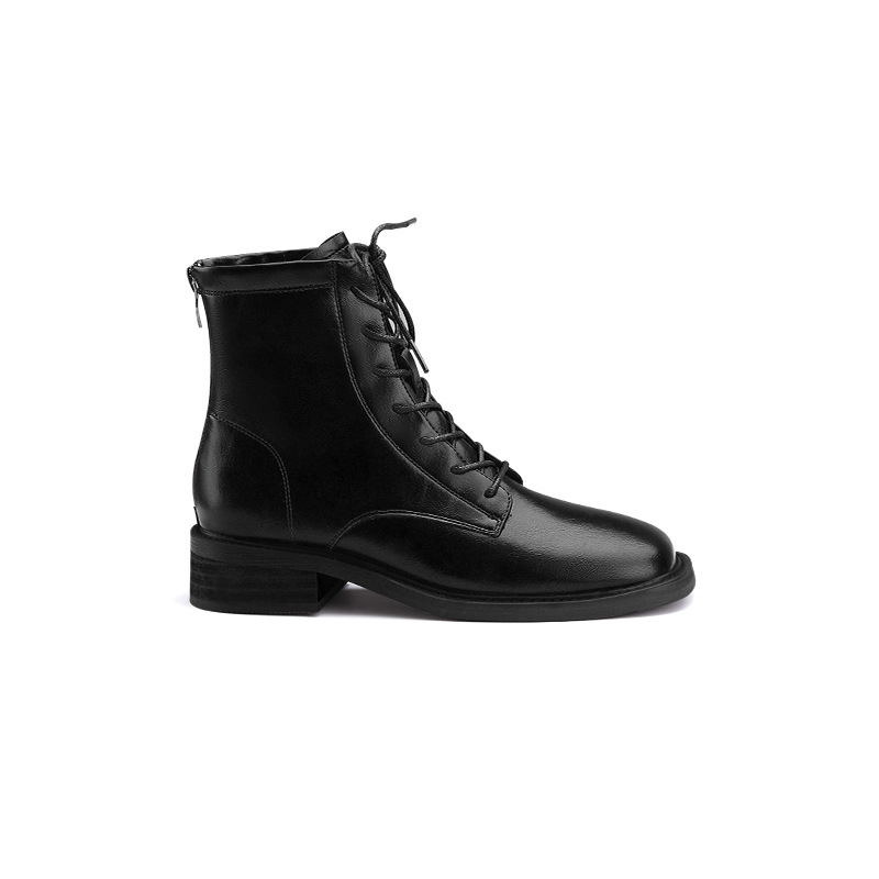 Motorcycle Rear Zipper Slimming Boots with Square Toe and Thick Heels Martin Boots_voghion.com
