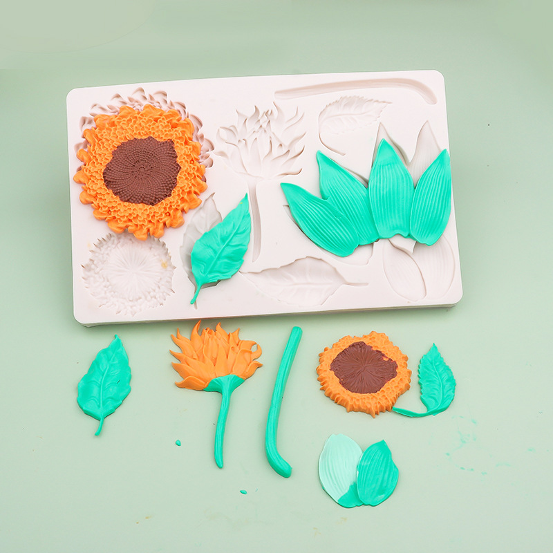 Nuevo girasol hoja molde de silicona molde de decoración de pastel de flip molde de goteo de goma molde de chocolate seco pace