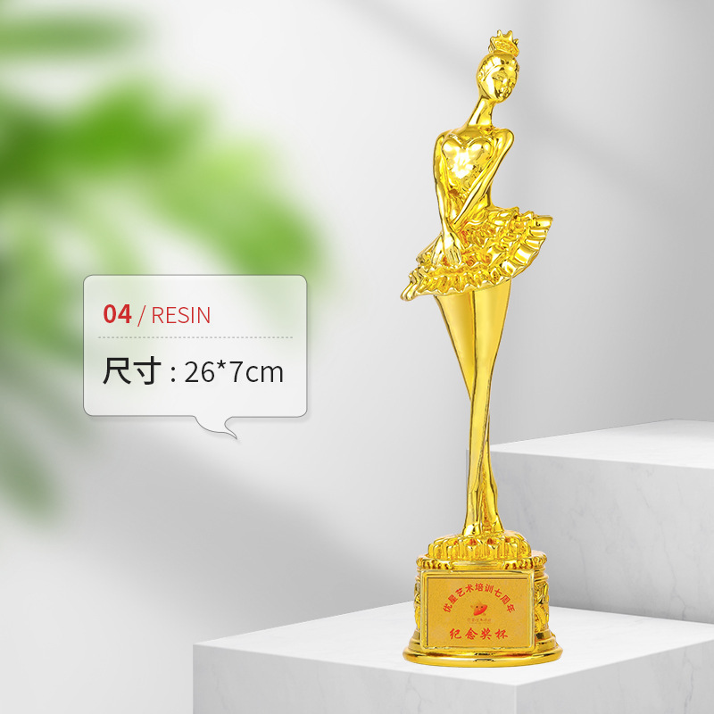 Un trofeo de resina evento de danza creativo oro plata bronce pentagramas estrella corona reunión anual del personal concesión de premios