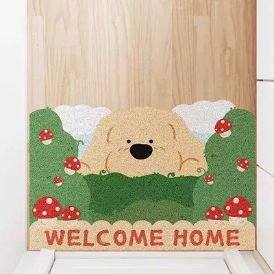 Floor Mats, Entrance Door, Entrance – Avtomobil döşəmə paspasları - puppy-hiding-in-woods-mushrooms-40x60cm