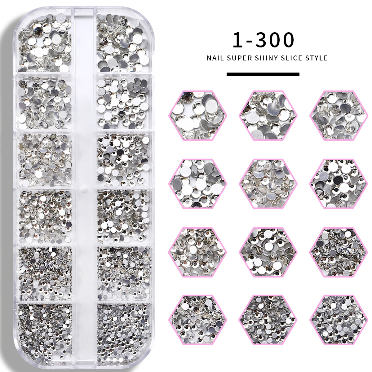 Set de joyas de uñas 12 barras de joyas taladro de uñas largo taladro de fondo plano mezclado taladro de forma especial superbrillante accesorios de uñas