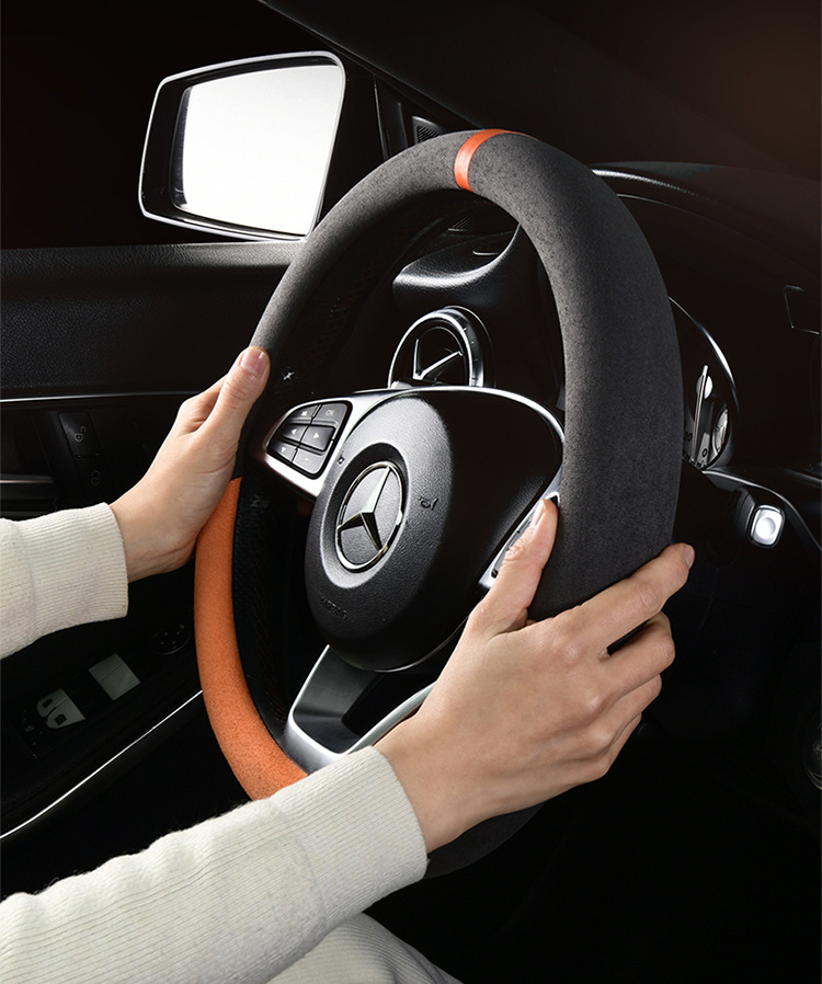 Cross-Border Car Suede Steering Wheel Cover for All Seasons, Non-Slip, Wear-Resistant, Cold and Heat-Resistant, Non-Slip Handlebar Cover Wholesale Cross-Border