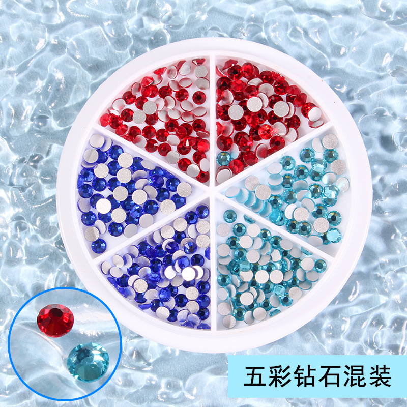 Joyería de uñas 6-rejilla de disco de metal mezclado remache especial en forma de diamante Aurora perla plana diamante joyería de uñas al por mayor