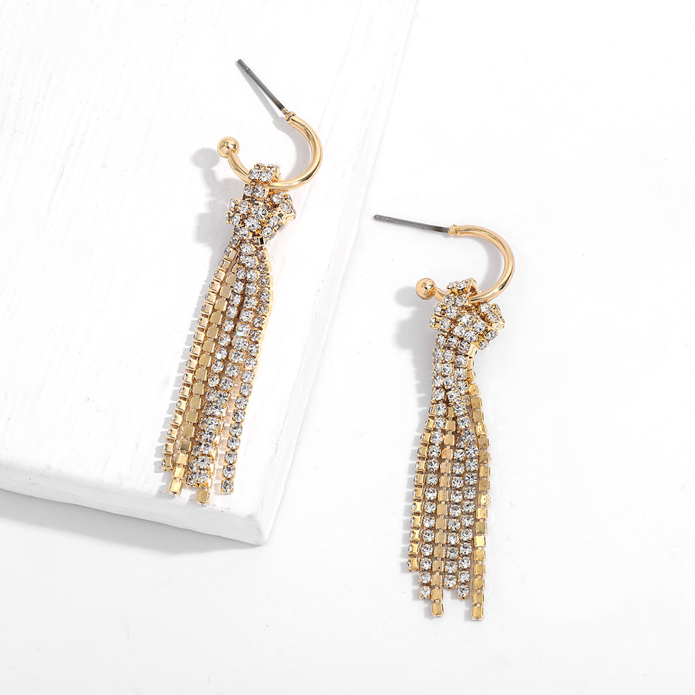 Diamond-studded Knotted Tassel Long Earrings display picture 4