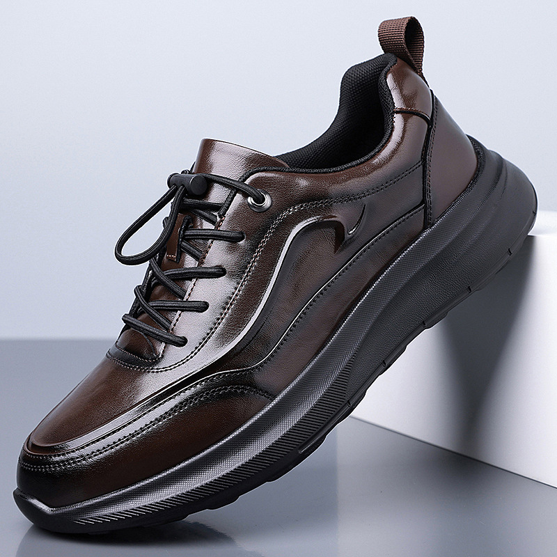 2026 New Summer Breathable Casual Leather Shoes for Men with Elastic Straps, Soft-Soled Men's Sports Casual Shoes