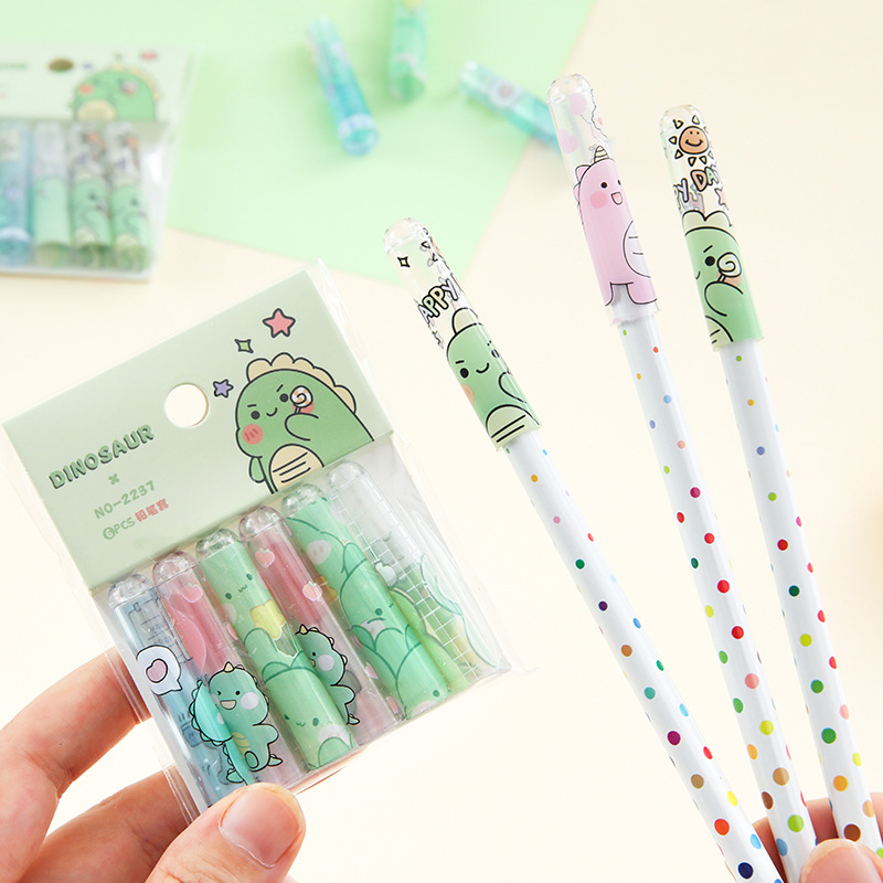 Dinosaurio pequeño fresco y transparente tapa de lápiz dibujos animados lindo puerco puerta permanente pequeño bolígrafo cubierto extensor de bolígrafo papelería